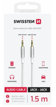 SWISSTEN TEXTILE propojovací audio kabel Jack 3.5mm (M) - Jack 3.5mm (M) 1.5m bílá (73501216)