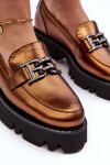 Dámské kožené polobotky Loafersy s ozdobou zlatou Lyndani 40