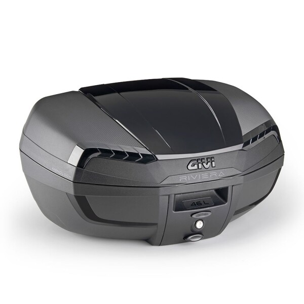E46Nb Riviera kufr Givi černý Black edition (Monolock s vlastní plotnou), černé plexi, objem 47 lt