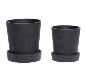 Hübsch Obal na květináč s miskou Black Větší, černá barva, beton
