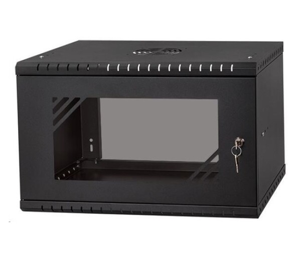 LEXI-Net 19" nástěnný rozvaděč Basic 6U 520x450, skleněné dveře, bez zad, rozložený, černý EDF_1232031