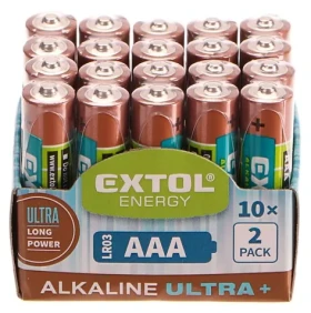 EXTOL-ENERGY Baterie alkalické ULTRA+ 1.5V AAA (LR03) 20ks (EX42012)