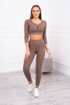 Žebrovaný crop top set mocca UNI