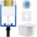 CERANO - Kompletní WC set Profi/Felci - bílá lesklá - WC tlačítko Line/Zlatá - pro zazdění - 52,5x36 CER-8050BD84330