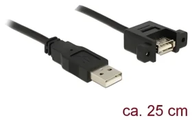 DeLock černá / Montážní USB kabel / USB A (M) - USB A (F) / 0,25 m / USB 2.0 (85462)