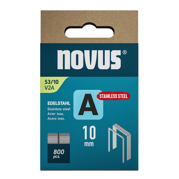 Novus tenké, drátové sponky typ A, 53 F/10 mm, Super Hard, nerezová ocel, 800 ks