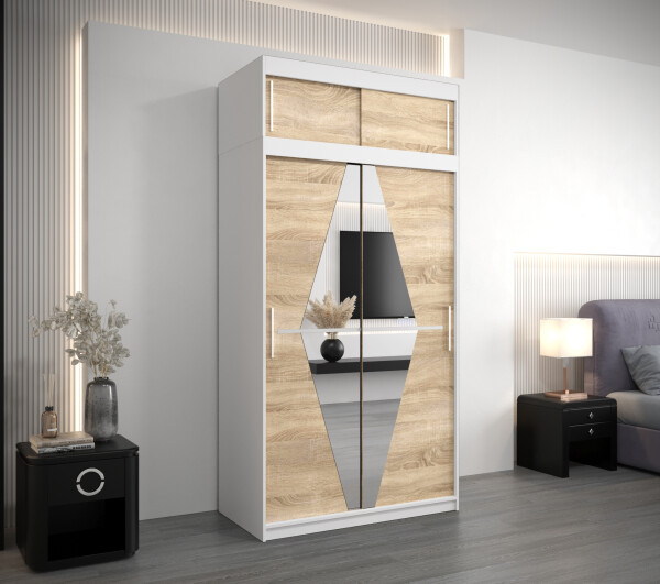 Šatní skříň Abi Bo s nástavcem Barva korpusu: Bílá, Rozměry: 120 cm, Dveře: Dub sonoma
