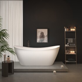 Erga Lina, volně stojící vana 170x75 cm + odtoková zátka, bílá lesklá, ERG-LINA-170075-WH-WH