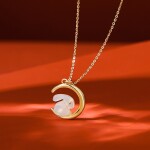 Stříbrný náhrdelník Nefritový králíček, stříbro 925/1000, Zlatá 41 cm + 3 cm (prodloužení)