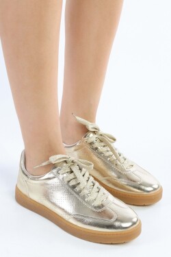 Shoeberry Women's Campues Gold Metallic Flat Sneakers