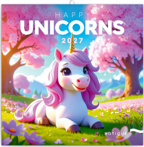 Kalendář 2027 poznámkový: Veselí jednorožci, 30 x 30 cm