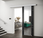 Posuvné dveře Salwador II Dveře: Černý Marmur, Pásky / úchyty: Stříbrné, Horní pojezdová lišta: Černá