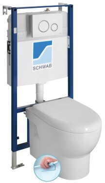 SAPHO - Závěsné WC ABSOLUTE Rimless s podomítkovou nádržkou a tlačítkem Schwab, bílá 10AB02002-SET5