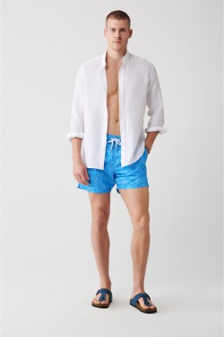 Avva Men's Blue Quick Drying Floral Printed Standard Size Custom Boxed Swimsuit Marine Shorts