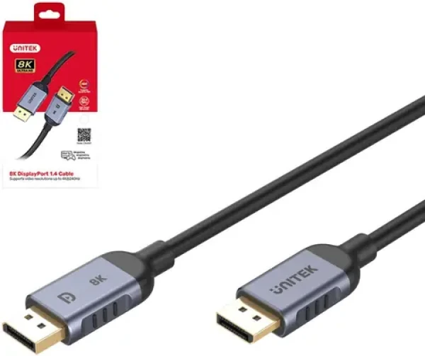 Unitek C1628GY01-2M černá / Kabel DisplayPort / DisplayPort (M) - DisplayPort (M) / 2 m / DP 2.1 / 8K 60Hz (C1628GY01-2M)