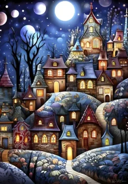 ALIPSON Puzzle Vesnička při úplňku