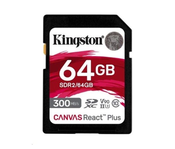 Kingston SDXC karta 64GB Canvas React Plus SDHC UHS-II 300R/260W U3 V90 for Full HD/4K/8K EDF_443662