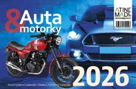 Kalendář 2026 Auta a motorky, stolní, týdenní, 15 x 22,5 cm