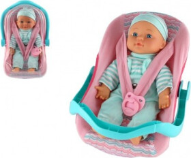 Panenka miminko plast/látka 30cm měkké tělo v nosítku/autosedačce s dudlíkem 2 barvy v blistru