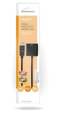 Nedis Adaptér DisplayPort (M) - VGA (F) černá / Redukce / 1080p / Poniklované konektory / 0,2 m (CCGB37351BK02)