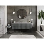 MEXEN/S - Rivel koupelnová skříňka 160 cm s umyvadlem Otis, 2 zásuvky, reliéf , grafit mat/bílá mat - 91A20-16047-2-BFF66-W18M 91A20-16047-2-BFF66-W18M01
