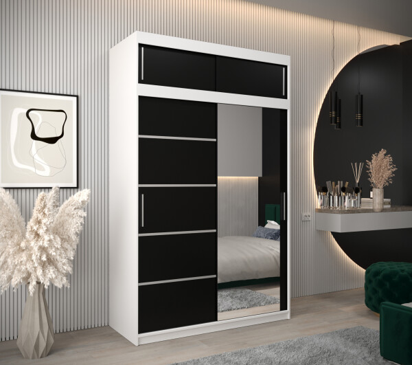 Šatní skříň Abi V2 s nástavcem Barva korpusu: Bílá, Rozměry: 150 cm, Dveře: Černá