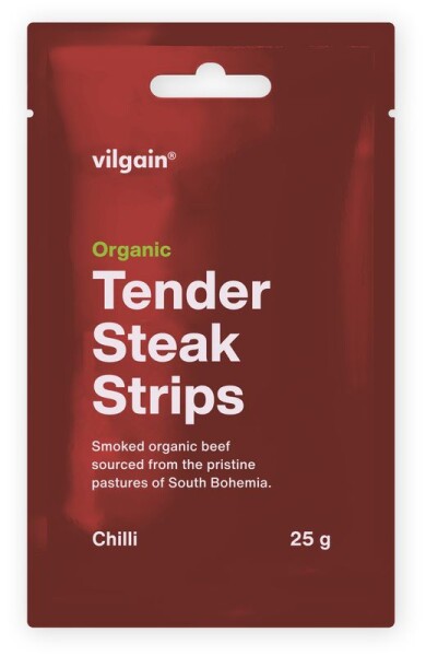Vilgain Sušené steakové proužky BIO – 3× chilli 25 g