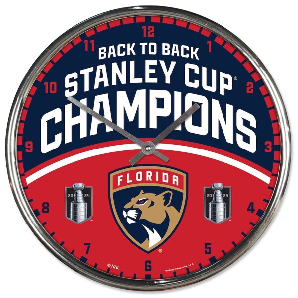 Fanatics Nástěnné hodiny Florida Panthers NHL 2025 Stanley Cup Champions 12.75" Chrome Wall Clock