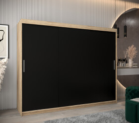Šatní skříň Abi T0 s posuvnými dveřmi Barva korpusu: Dub Sonoma, Rozměry: 250 cm, Dveře: Černá