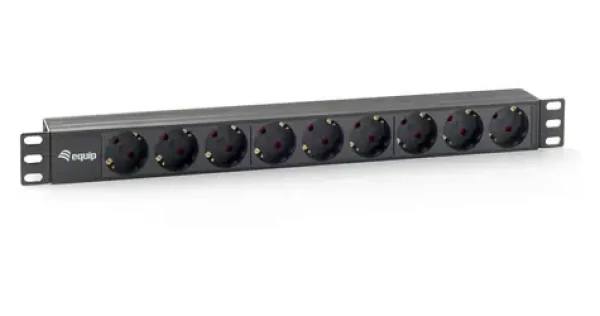 Equip 19" černá / Zásuvkový panel / 1U / 9x Schuko / 16 A / plast (333282)