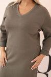 Dámská sukni Plus Size máslová s výstřihem do V a rukávem khaki UNI