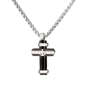 Pánský ocelový náhrdelník Dino - chirurgická ocel, kříž, Stříbrná 65 cm