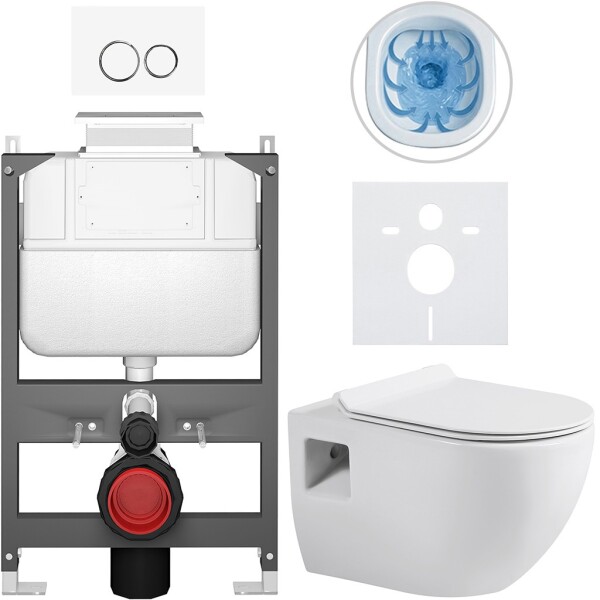 CERANO - Kompletní WC set Basic/Dure - bílá lesklá - WC tlačítko Dualo/Bílá - ovládání shora - předstěnová instalace - 51x35 CER-8050BD85880