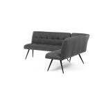 Lavice rohová, šedá látka v dekoru broušené kůže, černý kov