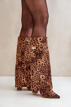 Dámské Kozačky Na Podpatku Před Kolena Leopardí Hnědé Portora 37