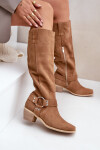 Semišové kozačky na nízkém podpatku s holeněmi nad kolenem Zazoo 3444/O Camel 41