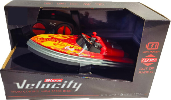 R/C Rychlostní Člun Velocity 1:16 2.4 GHz - Červený Plamen - Sparkys