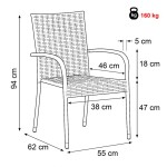Židle zahradní, černý umělý ratan, kov, stohovatelná.