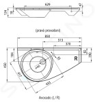 RAVAK - Avocado Umyvadlo 850x450 mm, s přepadem, s otvorem pro baterii, odkládací plocha vpravo, bílá XJ1P1100000