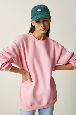 Happiness İstanbul Women's Pink Raised Basic Sweatshirt