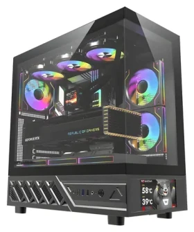 DarkFlash DS950V černá / Počítačová skříň / ATX / IPS displej / 270° panel / 6x ventilátor (DS950 SCRN BLK +6F)