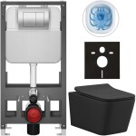 CERANO - Kompletní WC set Basic/Forte - černá matná - WC tlačítko Maxio/Stříbrná - volně stojící - předstěnová instalace - 51x36 CER-8050BD86402