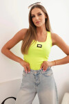 Dámská pruhovaná top s ramínky a ozdobnou nášivkou žlutý neon UNI
