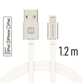 Swissten 71524203 USB 2.0 typ A na Lightning, USB 2.0, zástrčka A - zástrčka Lightning, MFi, opletený, 1,2m, stříbrný