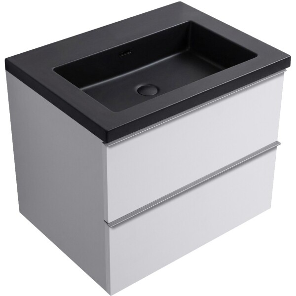 CERANO - Koupelnová skříňka Velora - bílá matná, úchytka chrom + umyvadlo z lit. mramoru Ovo - černá matná - 70,5x58x46,5 CER-979946