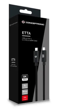 Conceptronic ETTA04B20 černý / USB-C kabel / USB4 Gen 3 / 40 Gbps / PD 3.1 / 2 m (ETTA04B20)