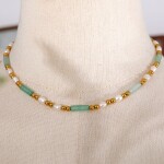 Korálkový náhrdelník pravé perly a avanturín, chirurgická ocel, Barevná/více barev 40 cm + 7 cm (prodloužení)