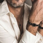 Pánský náhrdelník s černým achátem Enrico - chirurgická ocel, Stříbrná 50 cm