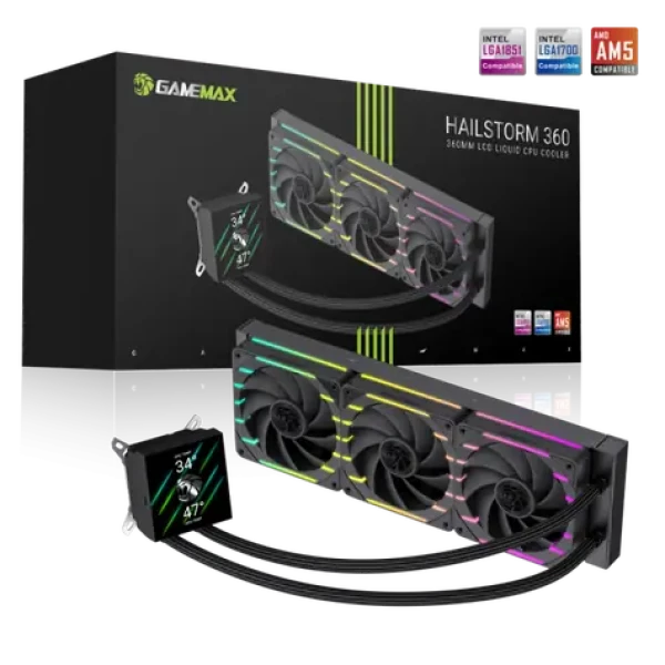 Gamemax Hailstorm 360 LCD černá / Vodní chlazení CPU / 360 mm / 3x 120mm / LCD displej (HAILSTORM 360 LCD BK)