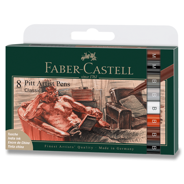 Popisovač Faber-Castell Pitt Artist Pen Brush Classic sada 8 ks, různé hroty